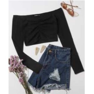 Shein Off the Shoulder Ruched Rib-knit Top